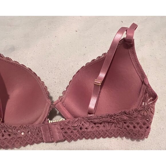 Juicy Couture 34C Pink Lace Push-Up Bra Adj Straps Sweetheart Charm Accent - Picture 11 of 16